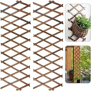 LATERN 2 Pièces Treillis Extensible pour Plantes, 180CM x 30CM Panneau en Treillis de Bois pour Plantes Grimpantes Cadre Décoratif Mural Suspendu pour Chambre Jardin Terrasse Intérieur Extérieur
