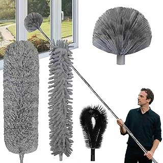 Plumeau télescopique 6 m, Outil de Nettoyage de gouttière de Manches Télescopiques de 1,5 à 4,9 m, Brosse de Nettoyage pour Nettoyer Les Feuilles, la Neige, et Les déversements de Toit