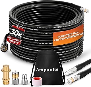 Tuyau de nettoyage de canalisation 30 m avec adaptateur en laiton – 400 Bar/5800 PSI, compatible avec nettoyeur haute pression Karcher K2 K3 K4 K5 K6 K7, débouchage des canalisations