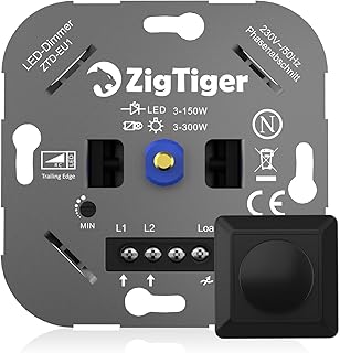 Zigtiger Interrupteur de gradation des LED, variateur rotatif encastré pour LED dimmables et halogène 3–100 W, sans griffes de serrage, garantie 3 ans, noir
