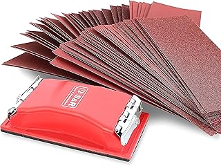 S&R Papier a Poncer - 80 Papier de Verre Ponceuse + Bloc de Ponçage 10 Feuilles Abrasives par grain : P 40/60 / 80/120 / 180/240 / 320/400 Feuilles 93 x 230 mm pour ponceuse manuelle