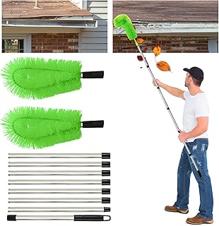 Outil de nettoyage de gouttière, perche telescopique nettoyage,brosse extensible longue portée, outil de nettoyage de gouttière pour gouttière de toit | Longueur totale – 310 cm (Vert)