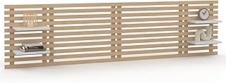 IDMarket - Tête de lit Suspendue en Lattes AVA 240 cm Bois Clair et étagères Blanches