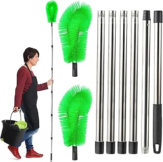 Brosse de gouttière, nettoyeur de gouttières avec 6 poignées télescopiques amovibles et 2 têtes de brosse vertes, nettoyeur de gouttières de 258 cm pour nettoyer les feuilles, le toit, les fenêtres